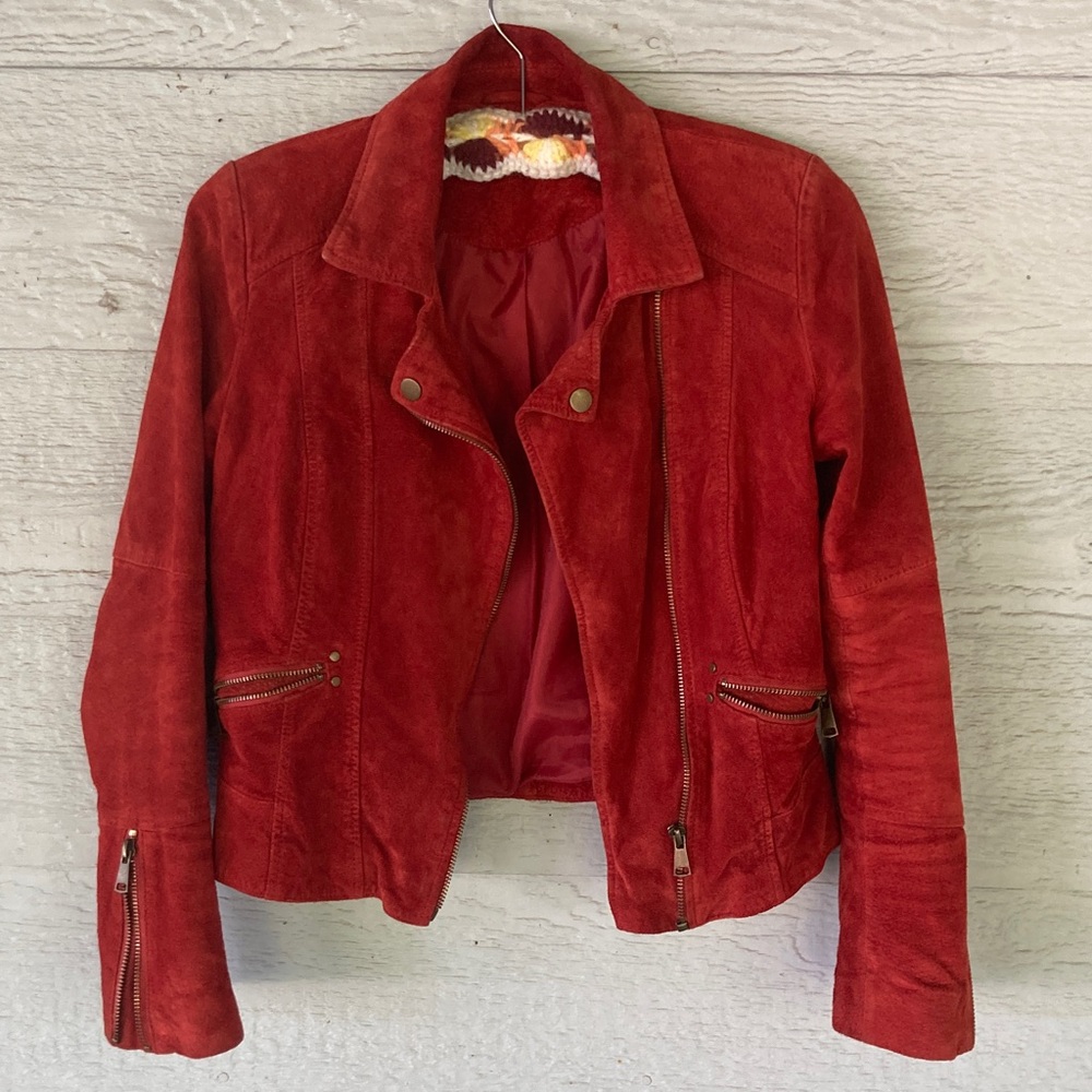 Urban Outfitters Red Suede Moto Jacket - Women